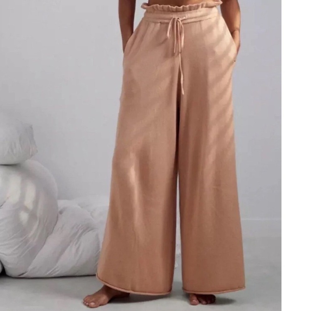 Lunya Restore Wide Leg Pant Pink Clay High Rise Knit Lounge Large Cotton Silk